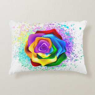 Colourful Rainbow Rose Accent Pillow