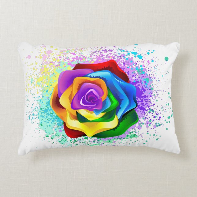 Colourful Rainbow Rose Accent Pillow (Front)
