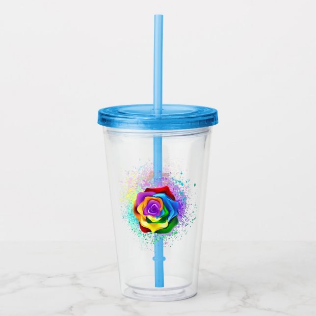 Colourful Rainbow Rose Acrylic Tumbler (Front)