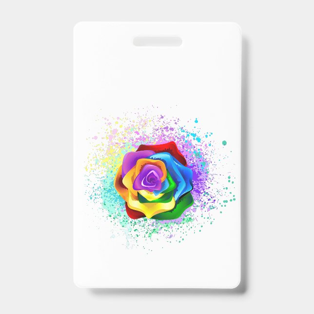 Colourful Rainbow Rose Badge (Front)
