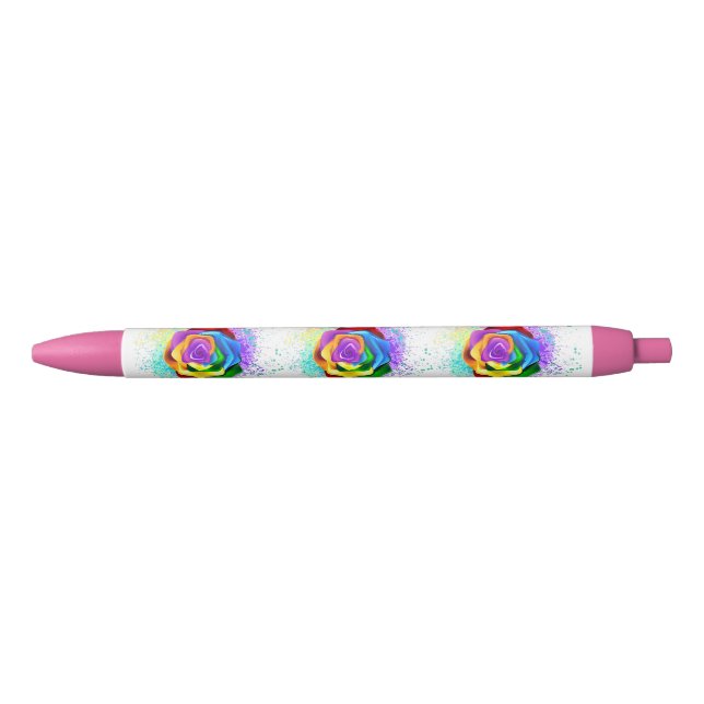 Colourful Rainbow Rose Black Ink Pen (Front)