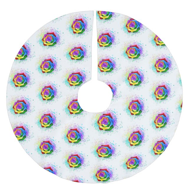 Colourful Rainbow Rose Brushed Polyester Tree Skirt (Front)