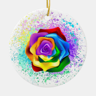 Colourful Rainbow Rose Ceramic Ornament