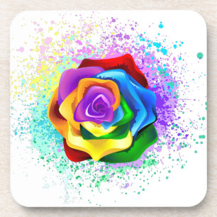 Colourful Rainbow Rose Coaster