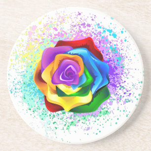 Colourful Rainbow Rose Coaster