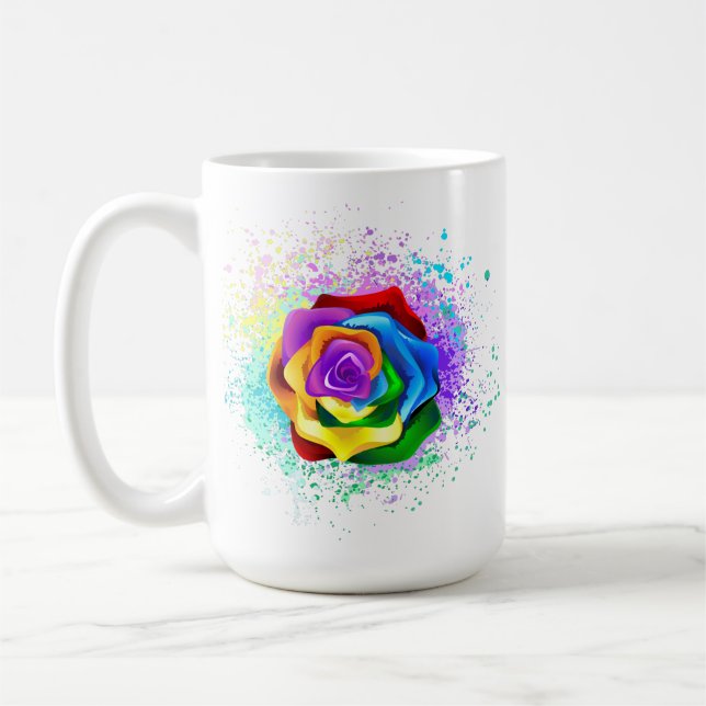 Colourful Rainbow Rose Coffee Mug (Left)