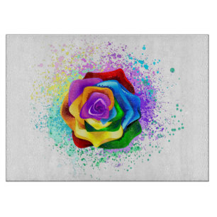 Colourful Rainbow Rose Cutting Board