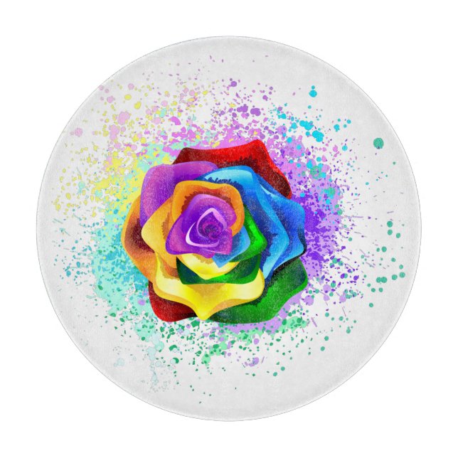 Colourful Rainbow Rose Cutting Board (Front)