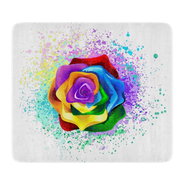 Colourful Rainbow Rose Cutting Board (Front)