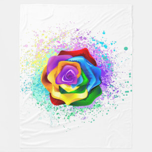 Colourful Rainbow Rose Fleece Blanket