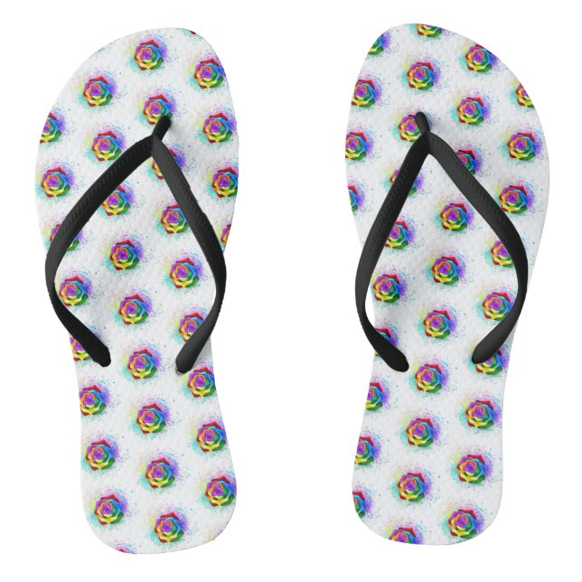 Colourful Rainbow Rose Flip Flops (Footbed)