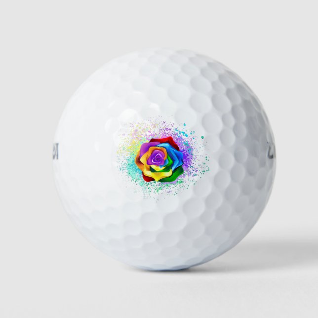 Colourful Rainbow Rose Golf Balls (Front)
