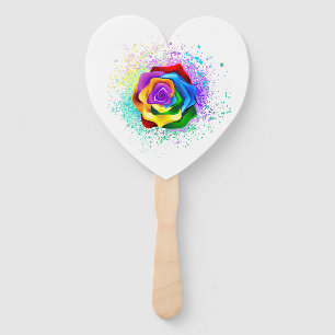 Colourful Rainbow Rose Hand Fan