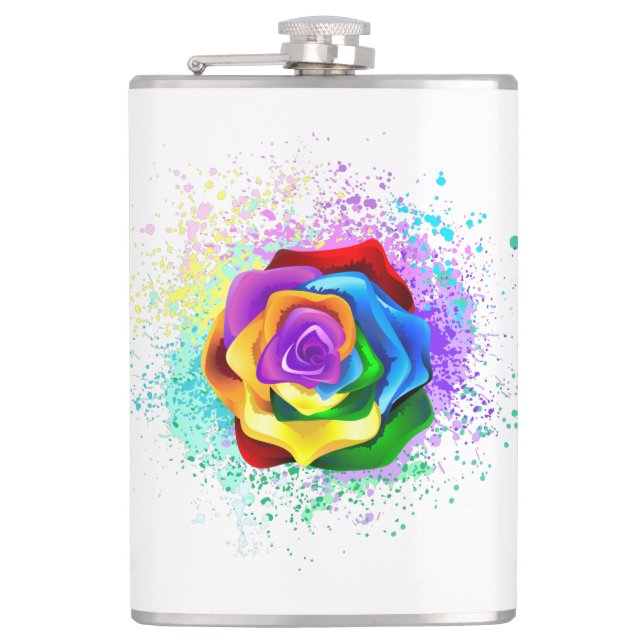 Colourful Rainbow Rose Hip Flask (Front)