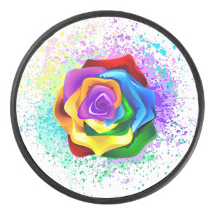 Colourful Rainbow Rose Hockey Puck