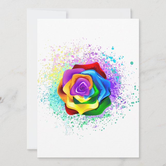 Colourful Rainbow Rose Invitation (Front)