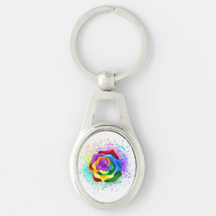 Colourful Rainbow Rose Keychain