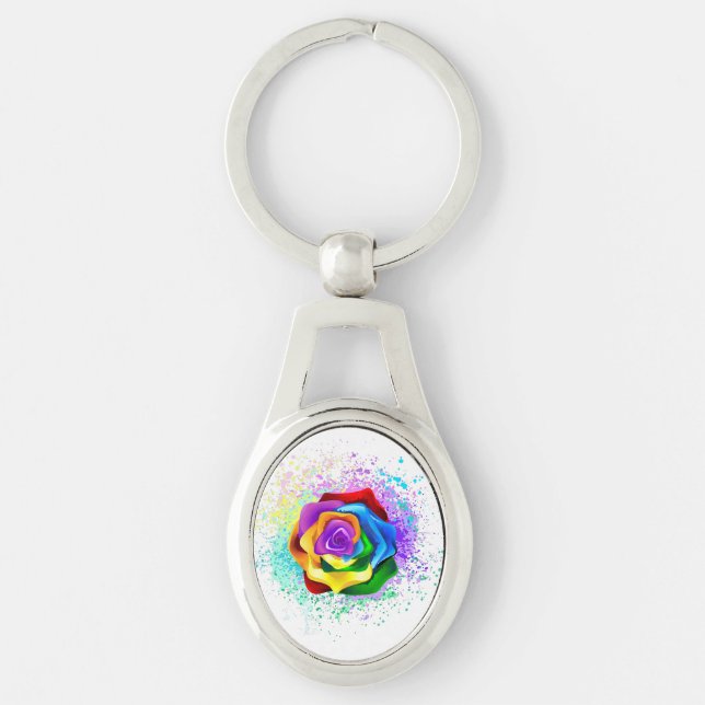 Colourful Rainbow Rose Keychain (Front)
