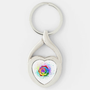 Colourful Rainbow Rose Keychain