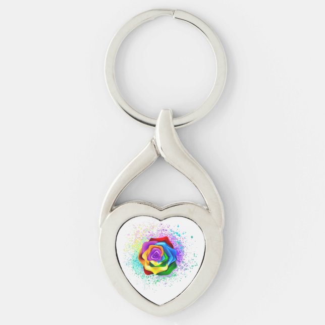 Colourful Rainbow Rose Keychain (Front)