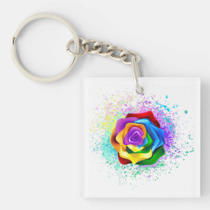 Colourful Rainbow Rose Keychain
