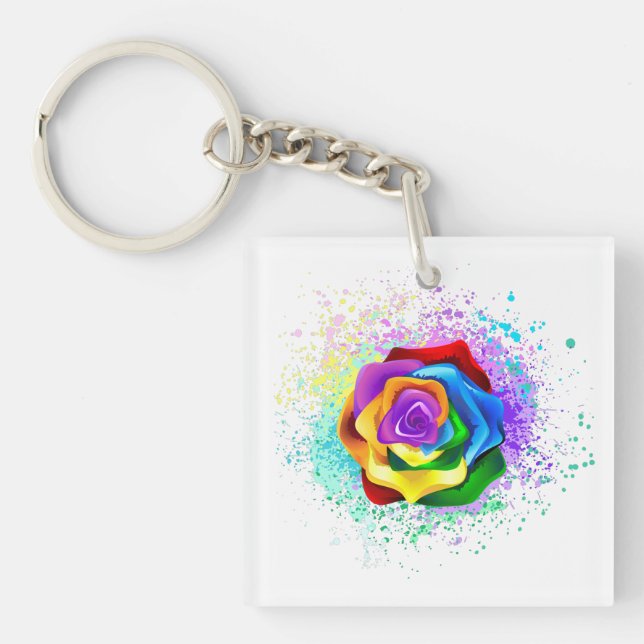 Colourful Rainbow Rose Keychain (Front)
