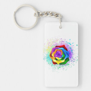 Colourful Rainbow Rose Keychain