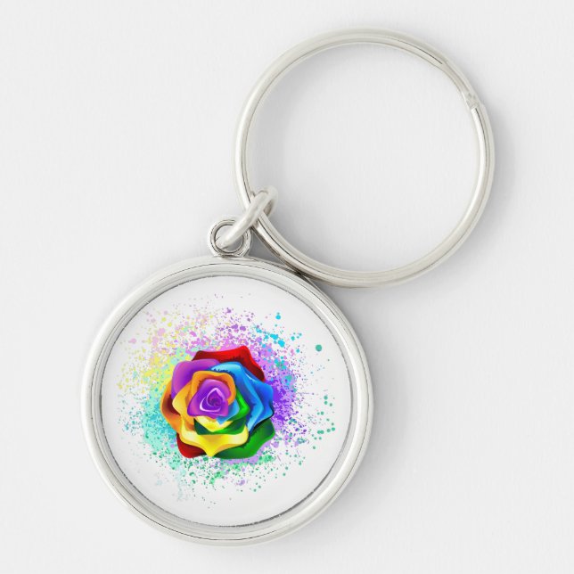 Colourful Rainbow Rose Keychain (Front)