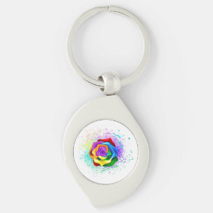 Colourful Rainbow Rose Keychain