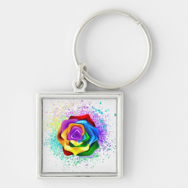 Colourful Rainbow Rose Keychain (Front)