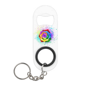 Colourful Rainbow Rose Keychain Bottle Opener