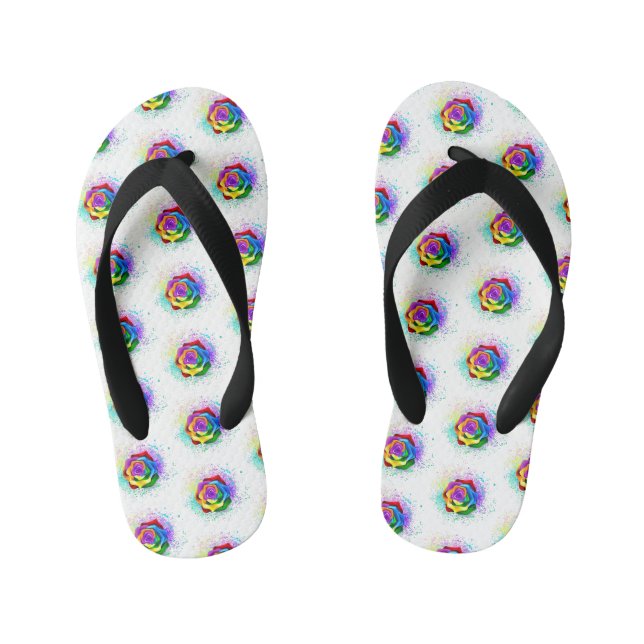 Colourful Rainbow Rose Kid's Flip Flops (Footbed)