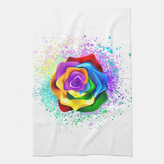 Colourful Rainbow Rose Kitchen Towel (Vertical)