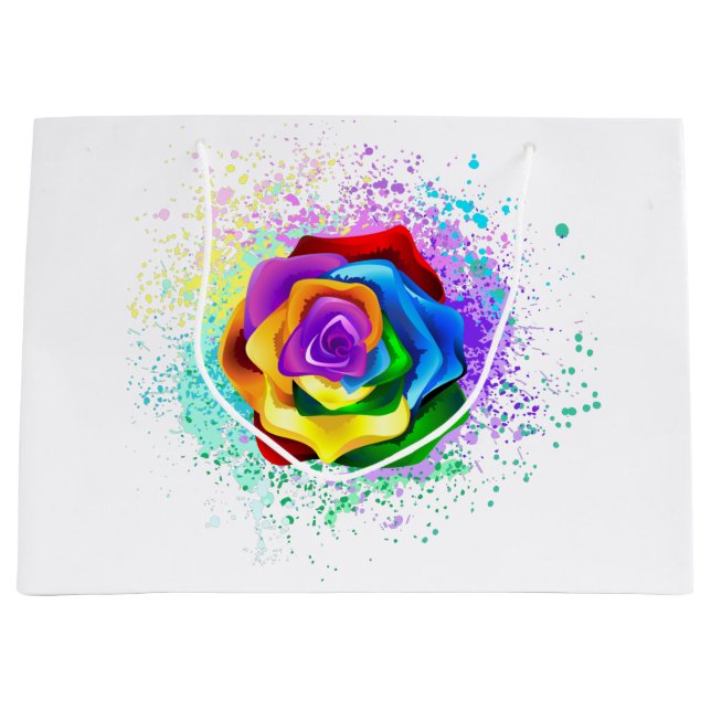 Colourful Rainbow Rose Large Gift Bag (Front)