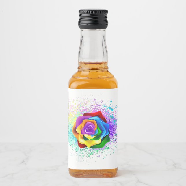 Colourful Rainbow Rose Liquor Bottle Label (Front)
