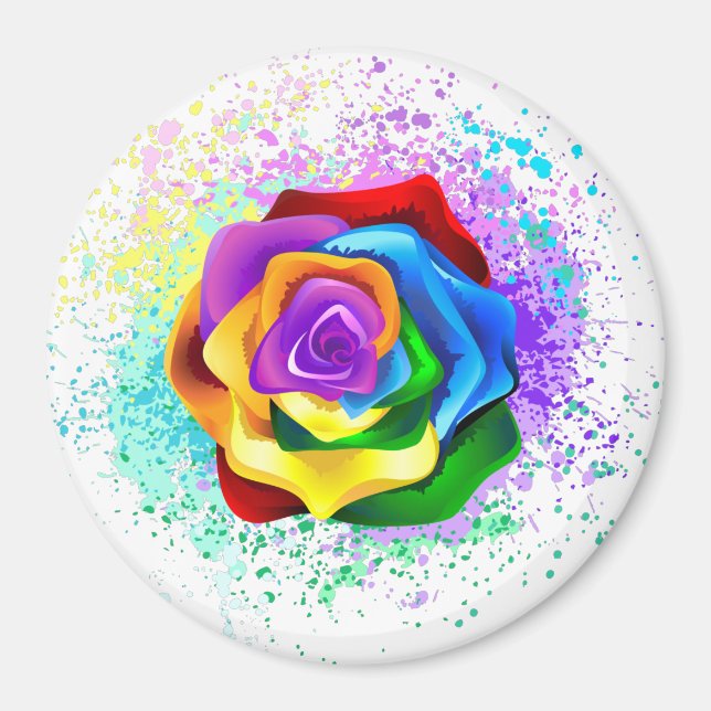 Colourful Rainbow Rose Magnet (Front)