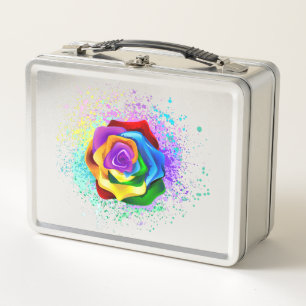 Colourful Rainbow Rose Metal Lunch Box