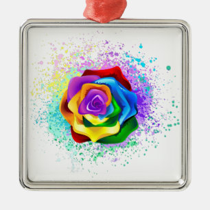 Colourful Rainbow Rose Metal Ornament
