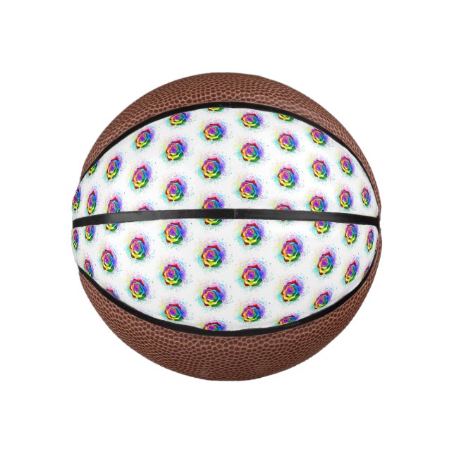 Colourful Rainbow Rose Mini Basketball (Front)