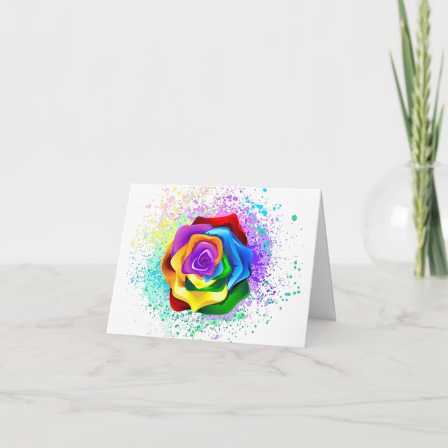 Colourful Rainbow Rose Note Card (Front)