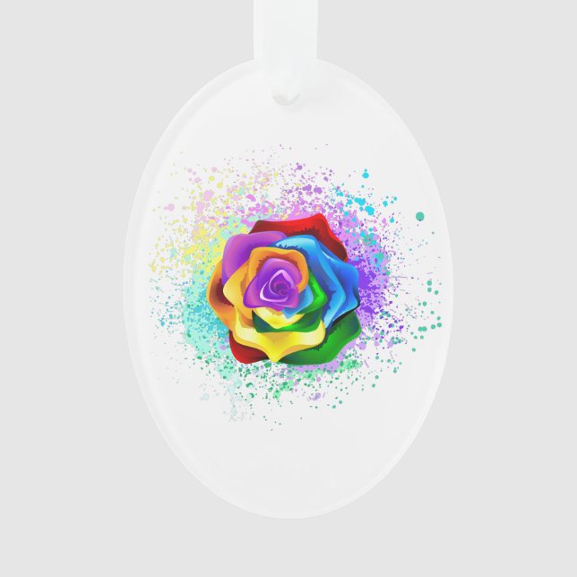 Colourful Rainbow Rose Ornament (Front)