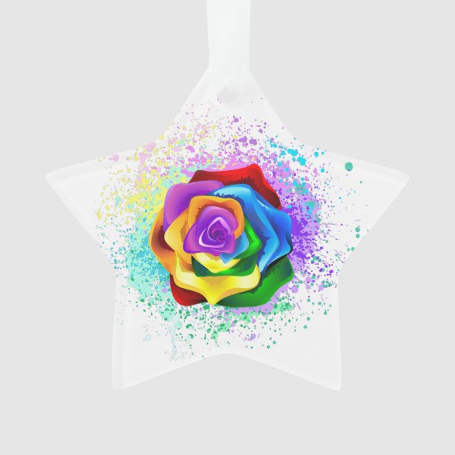 Colourful Rainbow Rose Ornament (Front)
