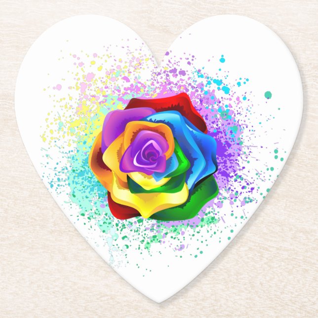 Colourful Rainbow Rose Paper Coaster (Front)