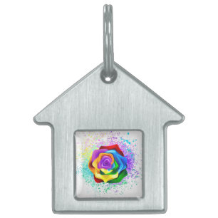 Colourful Rainbow Rose Pet ID Tag