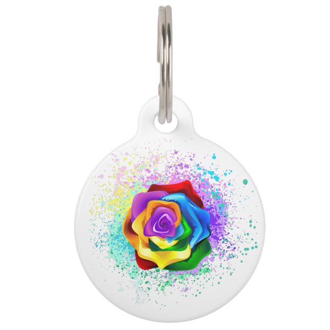 Colourful Rainbow Rose Pet Tag (Front)