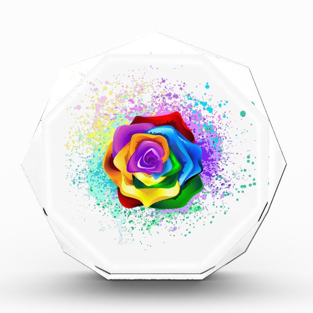 Colourful Rainbow Rose Photo Block (Front)