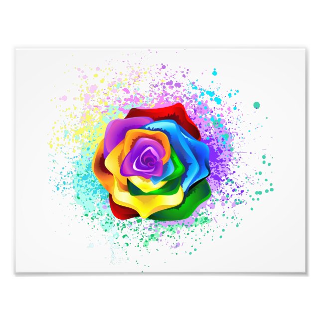 Colourful Rainbow Rose Photo Print (Front)
