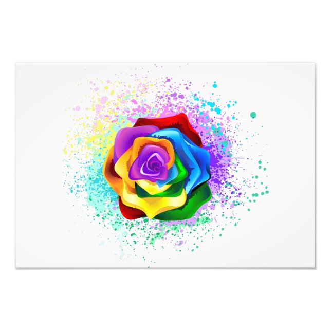 Colourful Rainbow Rose Photo Print (Front)