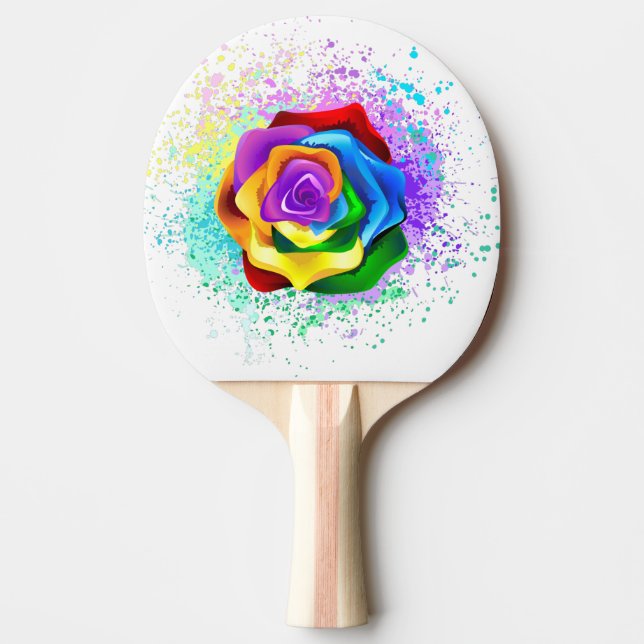 Colourful Rainbow Rose Ping Pong Paddle (Front)
