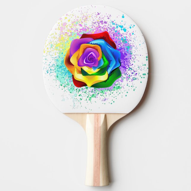 Colourful Rainbow Rose Ping Pong Paddle (Front)